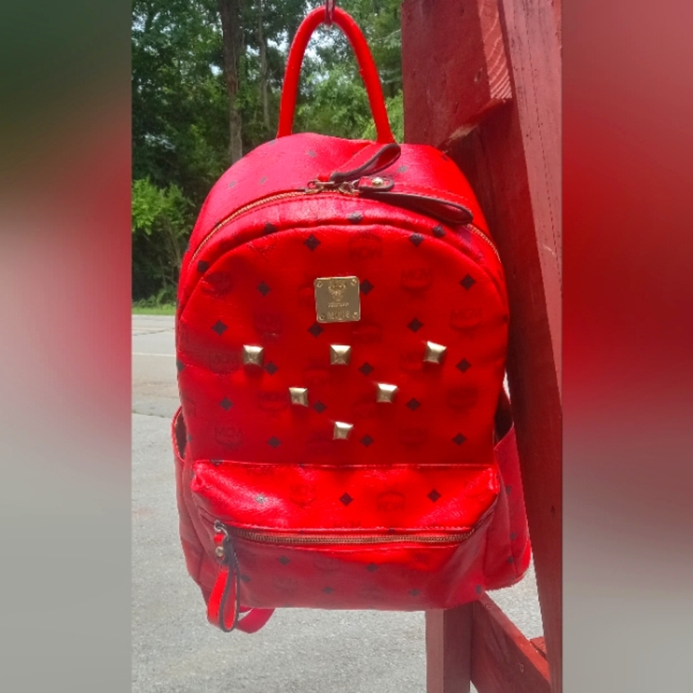 Vintage Red studded MCM Bookbag
